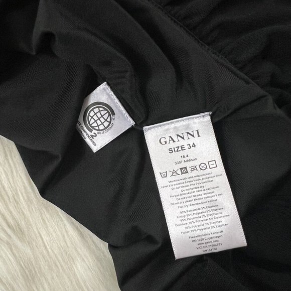 Ganni Size 34 Black Addison Ruffle Dot Mesh Wrap Dress Long Sleeve - Picture 9 of 11